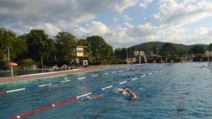 艾森纳赫Schöne Ferienwohnung „Zum Glück“的一群人在游泳池游泳