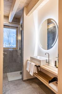梅劳Haus im WALDner的一间带水槽和淋浴的浴室