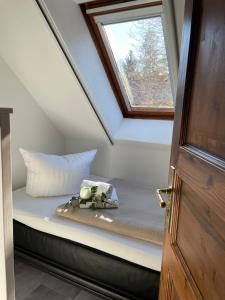 新格洛布索Luisenhof的窗户客房内的一张床位