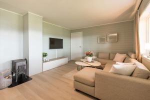 特罗姆瑟Spacious modern apartment, close to nature的客厅配有沙发和桌子