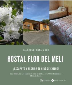 达卡卫Hostal Flor del Meli的一床和一所房子的两张照片拼在一起