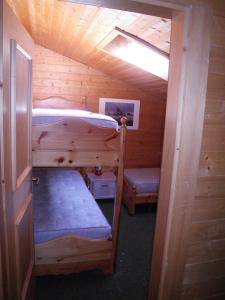 卡雷扎湖Carezza Units, Dolomites的小屋内带两张双层床的客房