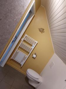 雅莱Ô Baguenaudes的阁楼浴室设有卫生间和窗户。