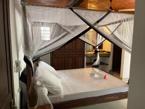 贝岛maison vanilianadia的一间卧室配有一张带蚊帐的床