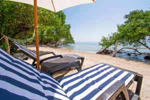 格兰德岛Isla Tijereto的海滩上的2把躺椅和1把遮阳伞