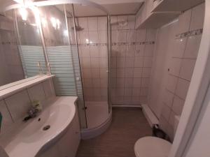 塞尼奥斯Appartement Seignosse, 2 pièces, 4 personnes - FR-1-239-107的一间带水槽、卫生间和淋浴的浴室