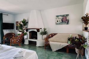 圣安东尼奥湾Ocean Suites的带沙发和壁炉的客厅