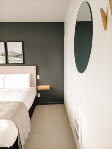 纳尔逊精品汽车旅馆的卧室配有一张床,墙上设有镜子