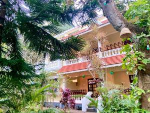 瓦尔卡拉芒果别墅旅馆的前面有棕榈树的房子