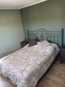 格兰德山谷Balcon al Valle Grande, San Rafael Mendoza的一间卧室配有一张大床和被子
