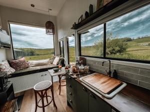 WilmotShepherd & Sprout Boutique Tiny House - Cradle Country的一个带水槽和大窗户的厨房