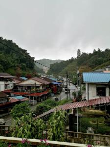 金马仑高原樱花宾馆的一座有建筑的城镇和一条有山的街道