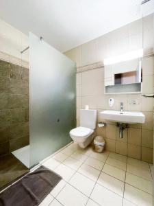 沃韦莱斯内考盛酒店的浴室配有卫生间、盥洗盆和淋浴。