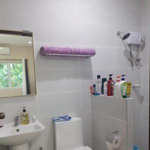 BacongVilla Estela guesthouse的白色的浴室设有卫生间和水槽。