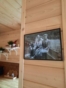 克罗奇琴科Młynówka Domek przy Młynie的挂在房子墙上的电视