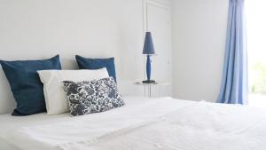 托尔博莱S托梅纳戈托尔博莱乡村民宿的卧室内的白色床和蓝色枕头