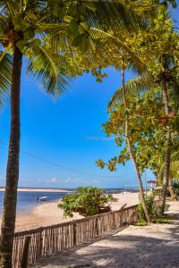 伊尔哈德博伊巴Pousada Vila Palma Boipeba的棕榈树海滩和海洋