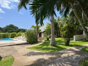 维拉港TRADEWINDS VILLAS的棕榈树庭院和房屋