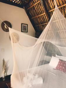 El Paredón Buena VistaCasa Zala的一间卧室配有带蚊帐的床