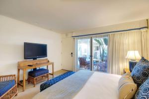 阿瓦隆圣廷苑酒店的一间卧室配有一张带电视和书桌的床。
