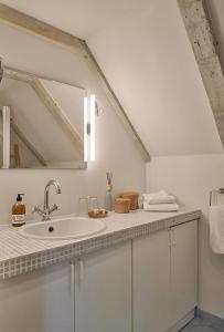 汉堡Landhaus Jenischpark的白色的浴室设有水槽和镜子