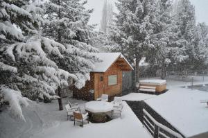 普奇塞达普拉多酒店的雪中小屋,有雪覆盖的树木