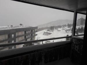 阿雷特Appartement Arette, 1 pièce, 6 personnes - FR-1-602-88的阳台享有雪覆盖的城市美景。