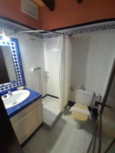 伊维萨镇Navila René的一间带水槽、卫生间和镜子的浴室