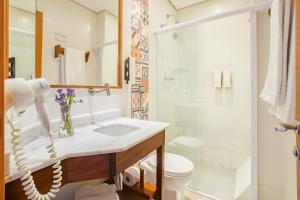 伊克斯雷玛Hotel Villa Lobos Spa Romantik的一间带水槽、卫生间和淋浴的浴室
