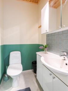 Himos库安帕沃克拉姆旅馆的浴室配有白色卫生间和盥洗盆。