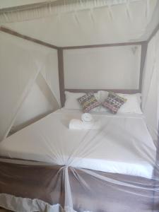 南威MaNa Nungwi的一张白色的床,上面有两个枕头