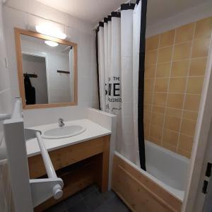 贝斯和圣阿纳斯泰斯T2 confortable - Piscine chauffée - Super Besse的一间带水槽、浴缸和镜子的浴室