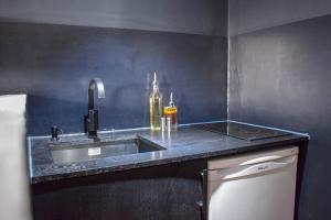 多勒Studio au Moulin " Design Noir " Vue Unique的厨房配有水槽和台面