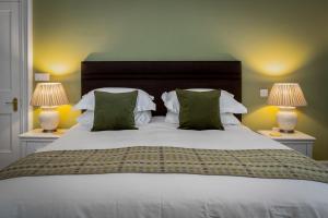 卡迪根卡莫尔甘宾馆的一间卧室配有一张带两盏灯的大型白色床。