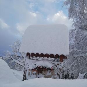 摩德纳迪-坎皮格里奥马索品酒店的一堆积雪在房子顶部