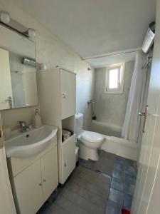 莫罗斯帕罗Molos Sea View House - Paros Greece的一间带水槽、卫生间和淋浴的浴室