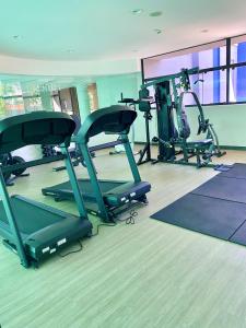 索罗卡巴ibis Styles Sorocaba Santa Rosalia的健身房设有数台跑步机和椭圆机