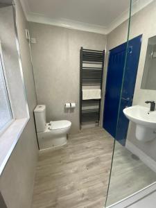 金斯林Harewood Lodge - Single and Double Rooms Self Serve Apartment的一间带卫生间和水槽的浴室