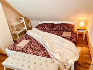 赫拉布斯Romantické chalúpky Raj, Borievka a Čučoriedka的一间卧室配有一张床铺,床上有毯子