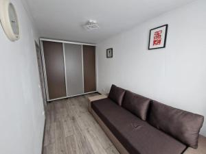 LupeniDelux Flat Straja-Lupeni的一间客厅,客厅内配有棕色沙发