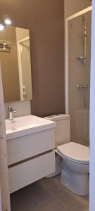 维拉尔-德朗四山脉酒店的一间带水槽、卫生间和镜子的浴室