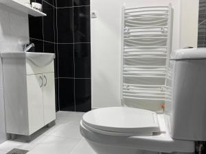 兹雷尼亚宁Lotus house的白色的浴室设有卫生间和淋浴。