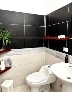 圣塔特蕾莎海滩El Chante Surf House的浴室配有白色卫生间和盥洗盆。