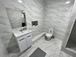 奥什SN Apartments的白色的浴室设有水槽和卫生间。