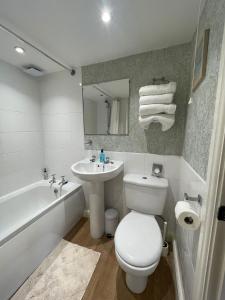 霍伊斯Cocketts Hotel的浴室配有卫生间、盥洗盆和浴缸。