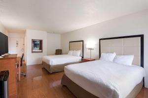 LockhartAmericas Best Value Inn Lockhart TX的酒店客房设有两张床和电视。