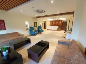 迪布鲁加尔HOTEL GOLDEN ORCHID的客厅配有沙发、椅子和1张床