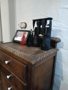 米耶雷斯La Nozal - La Vallicuerra Casas Rurales的木制梳妆台上方的咖啡壶
