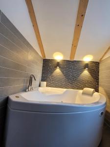 卡尔多纳佐Relax in Pineta的带浴缸的浴室和水槽