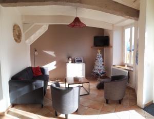 Arras-en-LavedanGrange de la Hulotte, gîte 3 étoiles的客厅配有圣诞树和椅子